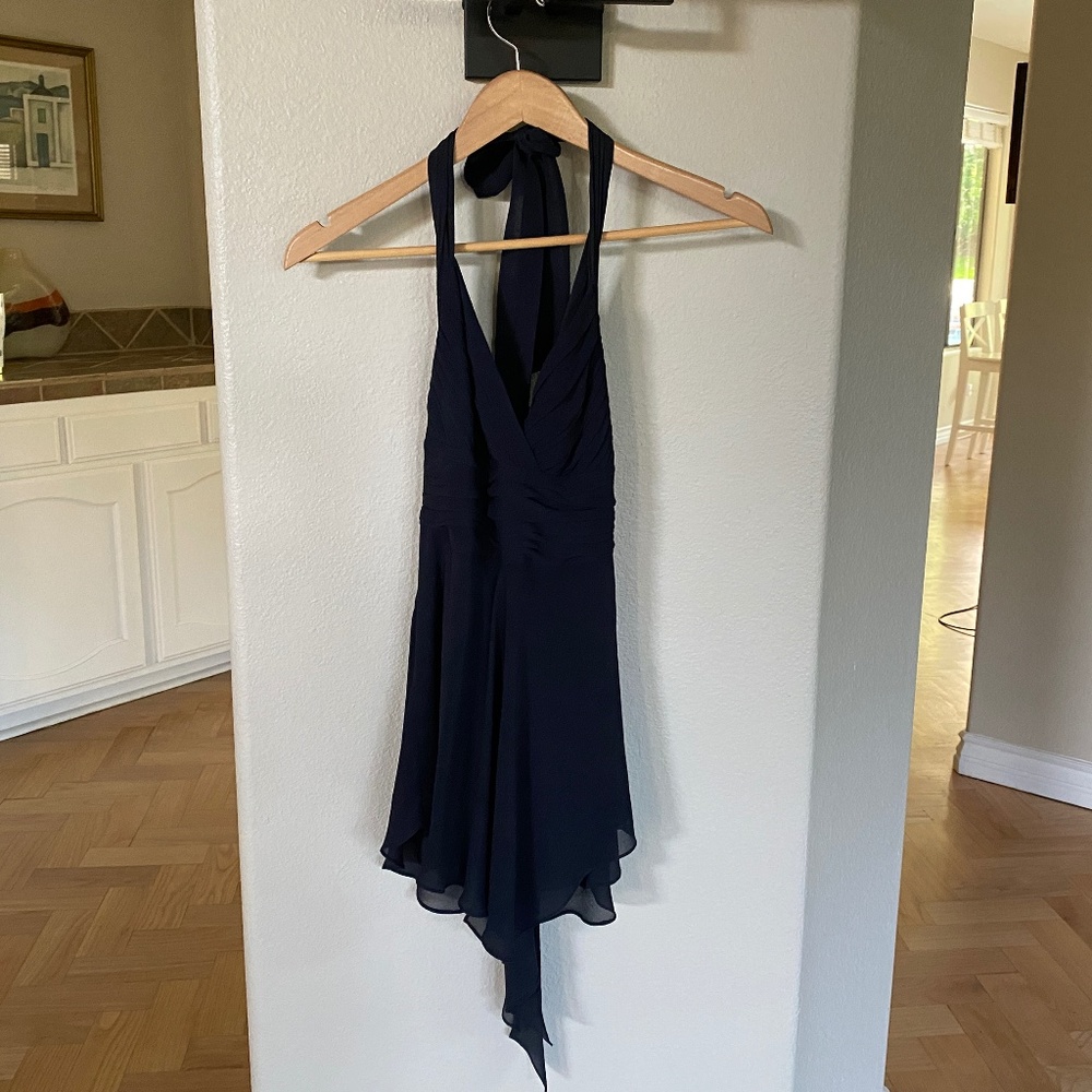 BCBG MaxAzria Dark Blue Silk Halter Top - XS